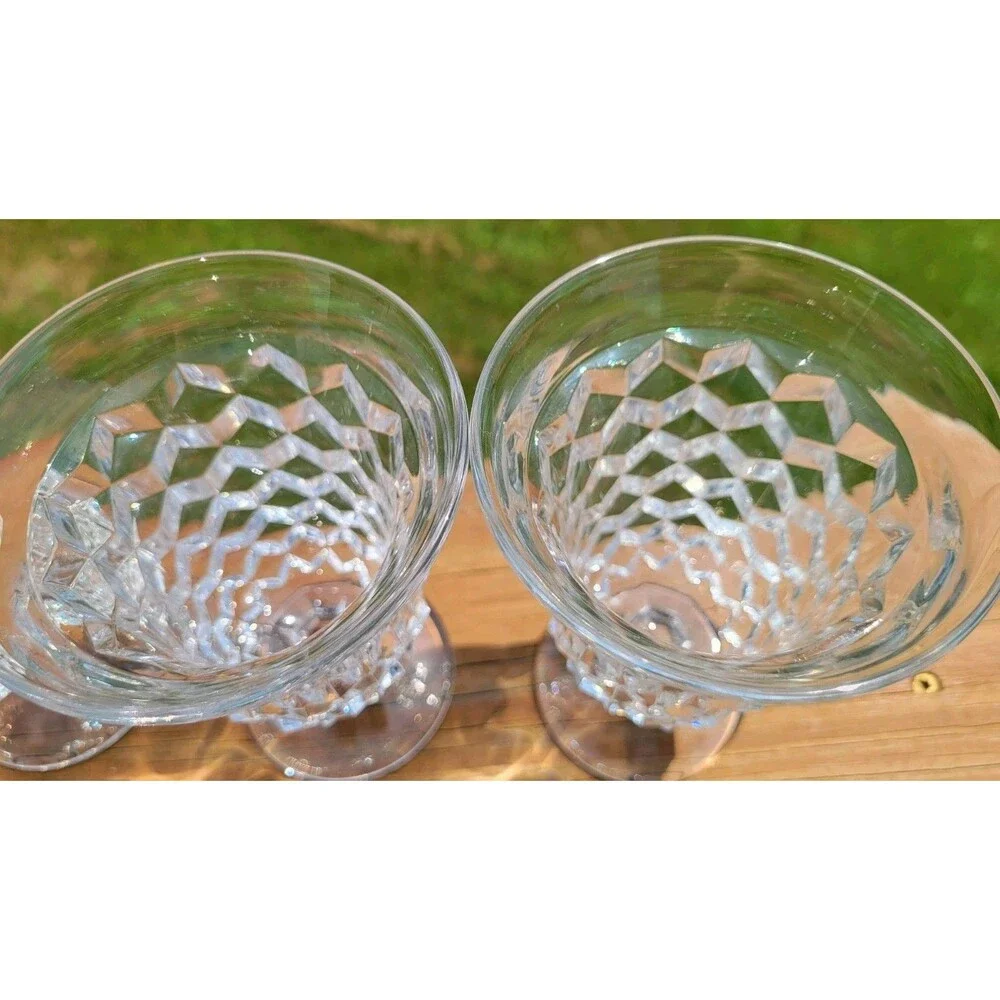 Fostoria American Clear Footed Cubist Low Water Goblets Set of 4 Vintage 5.5 in
